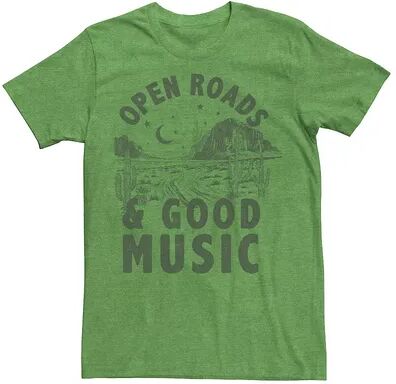 Licensed Character Men's Open Roads Good Music Desert T- Shirt Graphic Tee, Size: Small, Med Green