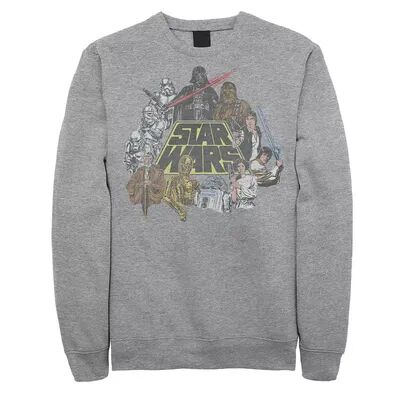 Licensed Character Men's Star Wars Classic Characters Cast Line Art Fleece Pullover, Size: XXL, Med Grey