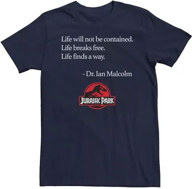 Licensed Character Men's Jurassic Park Life Finds A Way Quote Tee, Size: XXL, Blue