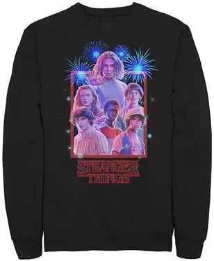 Licensed Character Men's Netflix Stranger Things Group Shot Fireworks Poster Sweatshirt, Size: 3XL, Black