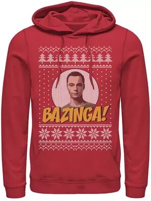 Licensed Character Men's The Big Bang Theory Bazinga Holiday Pattern Hoodie, Size: Large, Red