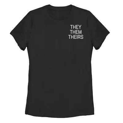 Unbranded Young Adult They Them Theirs Left Chest Text Tee, Girl's, Size: Medium, Black