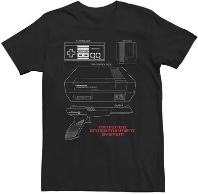 Licensed Character Big & Tall Nintendo Entertainment System Essentials Outline Poster Tee, Men's, Size: Large Tall, Black