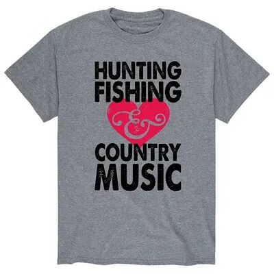 Licensed Character Men's Hunting Fishing Country Music Tee, Size: XL, Med Grey