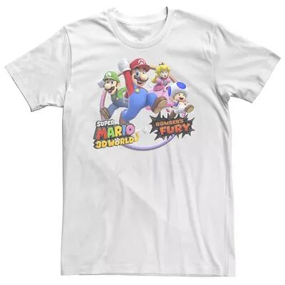 Nintendo Big & Tall Nintendo Super Mario 3D World Bowser's Fury Group Rainbow Circle Tee, Men's, Size: 4XLT, White
