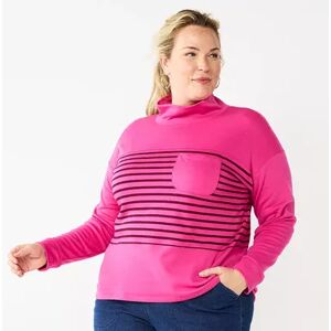 Croft & Barrow Plus Size Croft & Barrow Long Sleeve Mockneck Pocket Sweatshirt, Women's, Size: 3XL, Med Pink