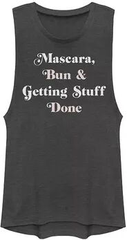 Unbranded Juniors' Mascara Bun & Getting Stuff Done Stacked Graphic Muscle Tee, Girl's, Size: XXL, Grey