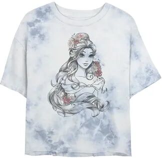 Disney Juniors' Disney Beauty & The Beast Belle Drawing Rose Bombard Wash Crop Graphic Tee, Women's, Size: XL, White