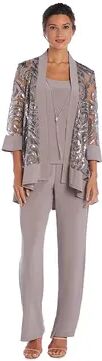 R&M Richards Women's R&M Richards Sequin Swing Jacket & Pant Set, Size: 12, Lt Beige