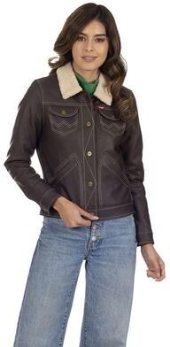 Wrangler Women's Wrangler Sherpa-Lined Faux-Leather Jacket, Size: XL, Brown