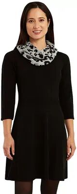 AB Studio Women's AB Studio Fit & Flare Sweater Dress, Size: Medium, Black Gray Leopard