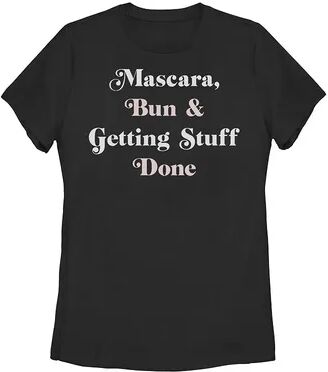 Unbranded Juniors' Mascara Bun & Getting Stuff Done Stacked Graphic Tee, Girl's, Size: Small, Black