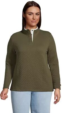 Lands' End Plus Size Quilted Jersey Long Sleeve Snap Neck Pullover, Women's, Size: 1XL, Green