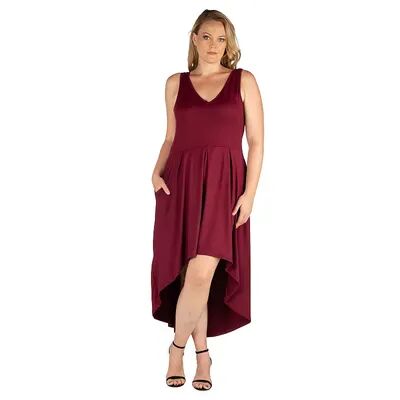 24Seven Comfort Apparel Plus Size 24seven Comfort Apparel High-Low Party Dress with Pockets, Women's, Size: 2XL, Red