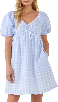 English Factory Gingham Linen Sweetheart Baby Doll, Women's, Size: Small, POWDER BLU