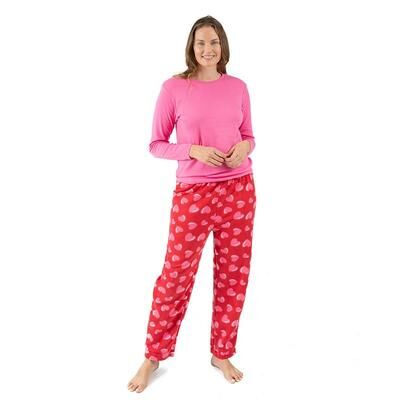 Leveret Womens Cotton Top & Fleece Pants Heart XL, Women's, Size: Small, Med Pink
