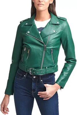 Levi's Women's Levi's Belted Faux Leather Motorcycle Jacket, Size: Large, Dark Green