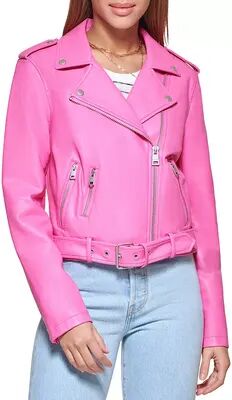 Levi's Women's Levi's Belted Faux Leather Motorcycle Jacket, Size: XS, Med Pink