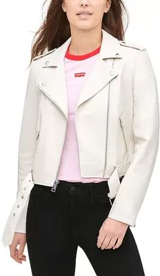 Levi's Women's Levi's Belted Faux Leather Motorcycle Jacket, Size: Small, White