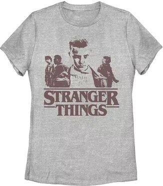 Licensed Character Juniors' Netflix Stranger Things Group Shot Fade Logo Graphic Tee, Girl's, Size: Small, Grey