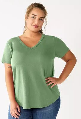 SO Juniors' Plus Size SO Short Sleeve V-Neck Core Tee, Girl's, Size: 2XL, Med Green