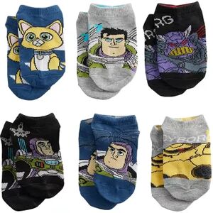 Licensed Character Disney / Pixar's Lightyear Boys 6-Pack On A Mission No-Show Socks, Boy's, Size: 4-6, Light Grey