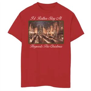 Harry Potter Boys 8-20 Harry Potter I'd Rather Stay At Hogwarts This Christmas Graphic Tee, Boy's, Size: XS, Red