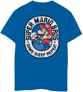 Licensed Character Boys 8-20 Nintendo Super Mario Bros Game Sleep Repeat Portrait Graphic Tee, Boy's, Size: XL, Med Blue