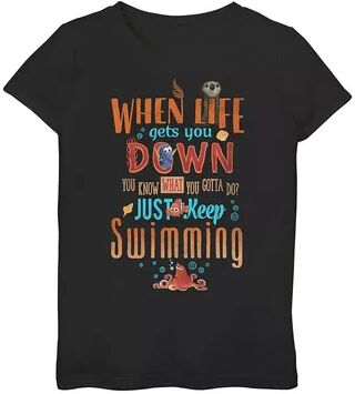 Licensed Character Girls 7-16 Disney/Pixar's Finding Dory When Down Keep Swimming Life Quote Tee, Girl's, Size: Medium, Black