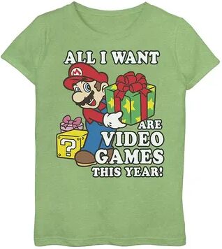 Licensed Character Girls 6-16 Nintendo Super Mario I Want Video Games Top, Girl's, Size: XL, Green