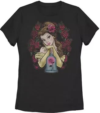 Disney Juniors' Disney Beauty And The Beast Belle Roses Tee, Girl's, Size: Medium, Black