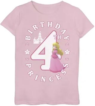 Licensed Character Girls 7-16 Nintendo Super Mario Princess Peach 4th Birthday Princess Portrait Graphic Tee, Girl's, Size: XL, Pink