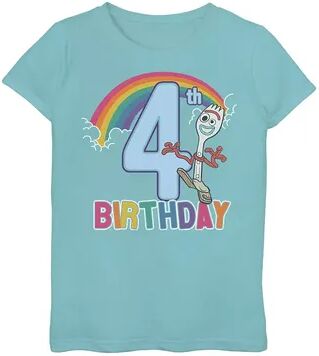 Disney / Pixar Toy Story 4 Girls 7-16 Forky 4th Rainbow Birthday Graphic Tee, Girl's, Size: Medium, Blue