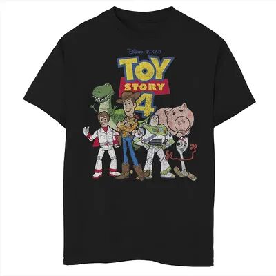 Disney / Pixar Toy Story 4 Boys 8-20 New Group Shot Movie Logo Poster Graphic Tee, Boy's, Size: Small, Black