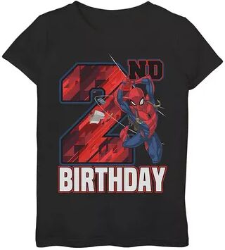 Marvel Girls 7-16 Marvel Spider-Man Web Swing 2nd Birthday Graphic Tee, Girl's, Size: Small, Black