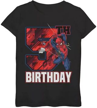 Marvel Girls 7-16 Marvel Spider-Man Web Swing 5th Birthday Graphic Tee, Girl's, Size: Small, Black