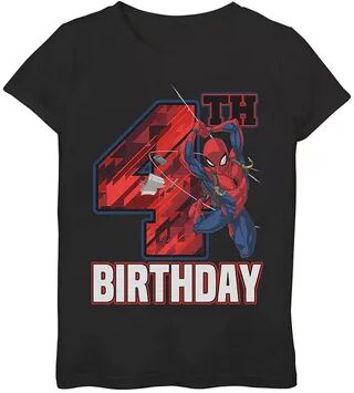 Marvel Girls 7-16 Marvel Spider-Man Web Swing 4th Birthday Graphic Tee, Girl's, Size: Medium, Black