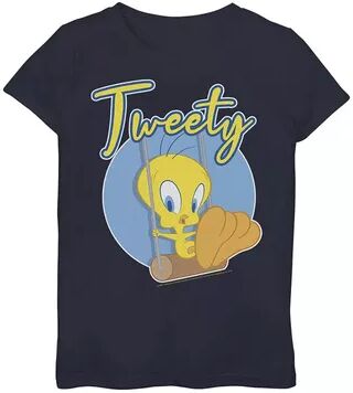 Licensed Character Girls 7-16 Looney Tunes Tweety Swing Portrait Graphic Tee, Girl's, Size: Medium, Blue