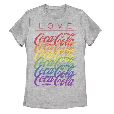Licensed Character Juniors' Coca-Cola Pride Love Rainbow Logo Stack Tee, Girl's, Size: XL, Grey