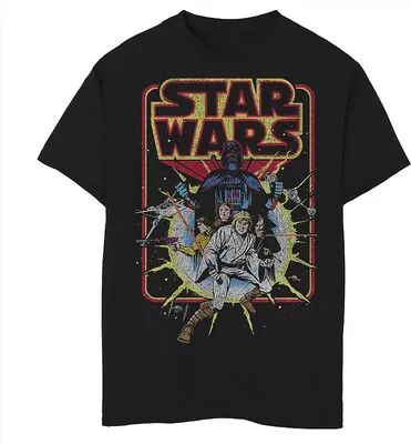 Star Wars Boys 8-20 Star Wars Classic Vintage Comic Book Cover Graphic Tee, Boy's, Size: XS, Black