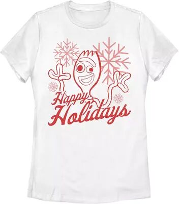 Disney Juniors' Disney/Pixar Toy Story Christmas Forky Happy Holidays Graphic Tee, Girl's, Size: Large, White