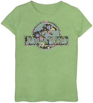 Licensed Character Girls 7-16 Jurassic World Boho Folk Grey & Floral Logo Graphic Tee, Girl's, Size: XL, Green