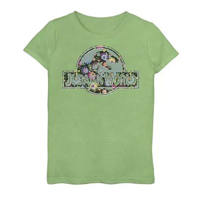 Licensed Character Girls 7-16 Jurassic World Boho Folk Grey & Floral Logo Graphic Tee, Girl's, Size: Medium, Green