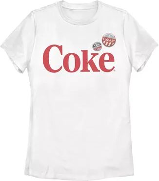 Licensed Character Juniors' Coca-Cola Coke with Buttons Logo Graphic Tee, Girl's, Size: XL, White