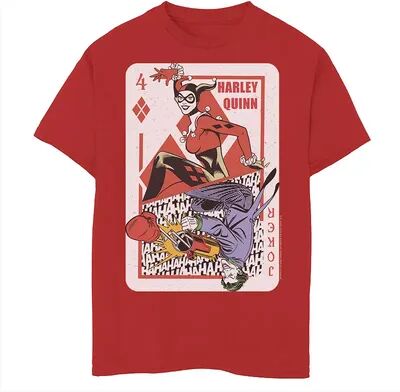 Licensed Character Boys 8-20 Batman Harley Quinn Joker Playing Card Graphic Tee, Boy's, Size: XS, Red