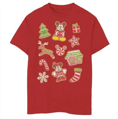 Disney s Mickey Mouse Boys 8-20 And Minnie Christmas Gingerbread Cookies Graphic Tee, Boy's, Size: Large, Red