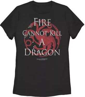 Licensed Character Juniors' Game of Thrones Targaryen Fire Cannot Kill A Dragon Graphic Tee, Girl's, Size: Small, Black