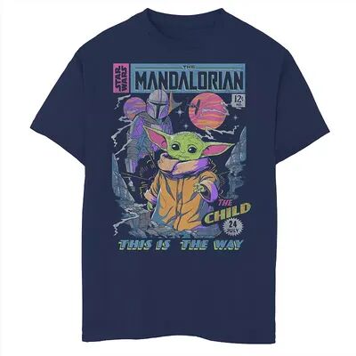 Star Wars Boys 8-20 Star Wars The Mandalorian Comic Book Cover Graphic Tee, Boy's, Size: Large, Blue