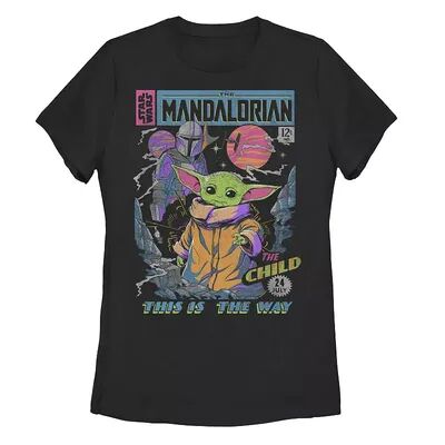 Licensed Character Juniors' Star Wars: The Mandalorian The Child Comic Book Tee, Girl's, Size: Large, Black