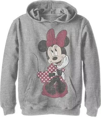 Disney s Mickey Mouse & Friends Boys 8-20 Minnie Mouse Shy Vintage Graphic Fleece Hoodie, Boy's, Size: Small, Grey